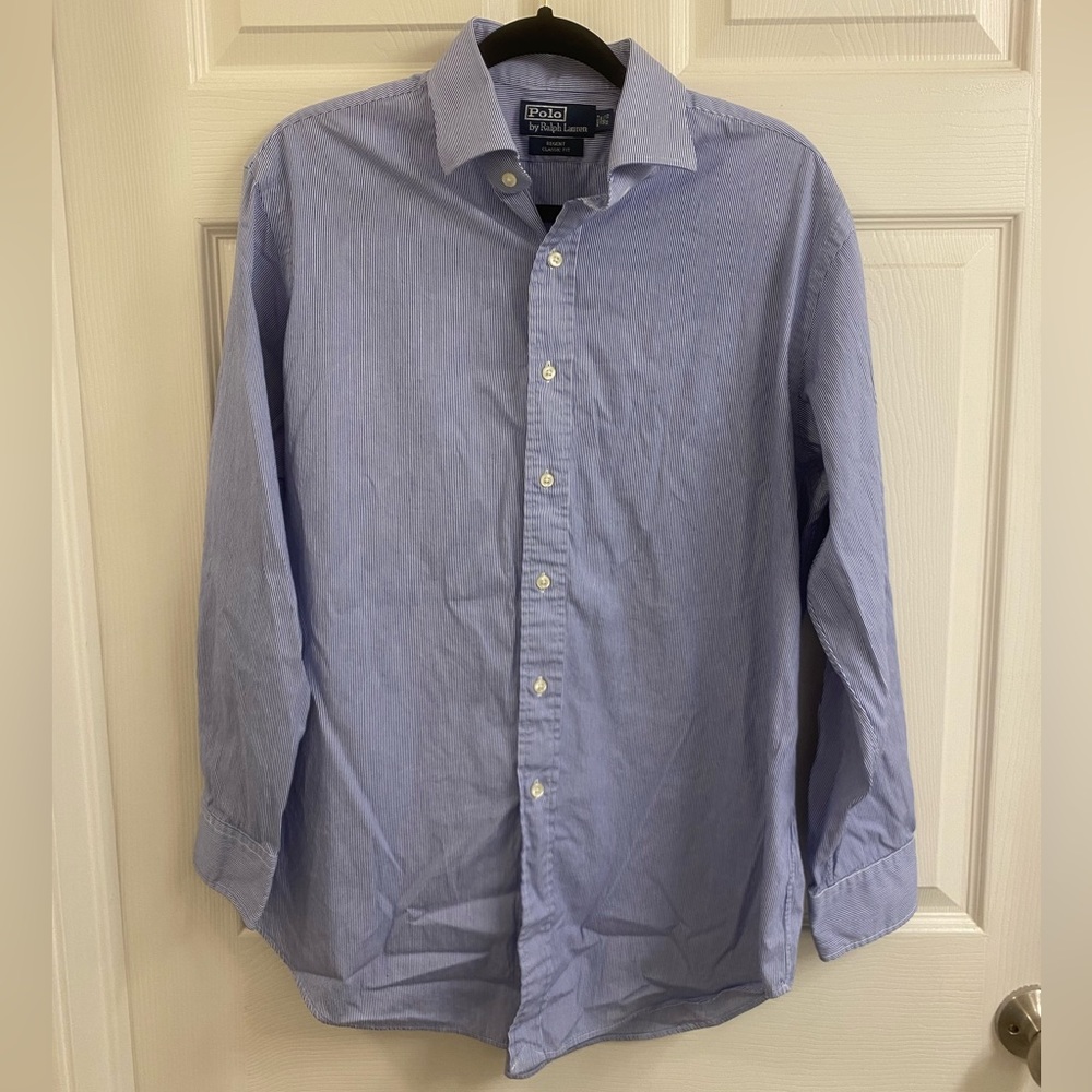 Polo by Ralph Lauren Regent Classic Fit Blue and White Striped Dress Shirt
